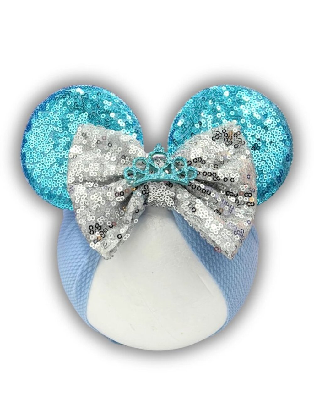 Cinderella Inspired Baby Mouse Ears Headwrap Blue Silver Bow Princess Handmade
